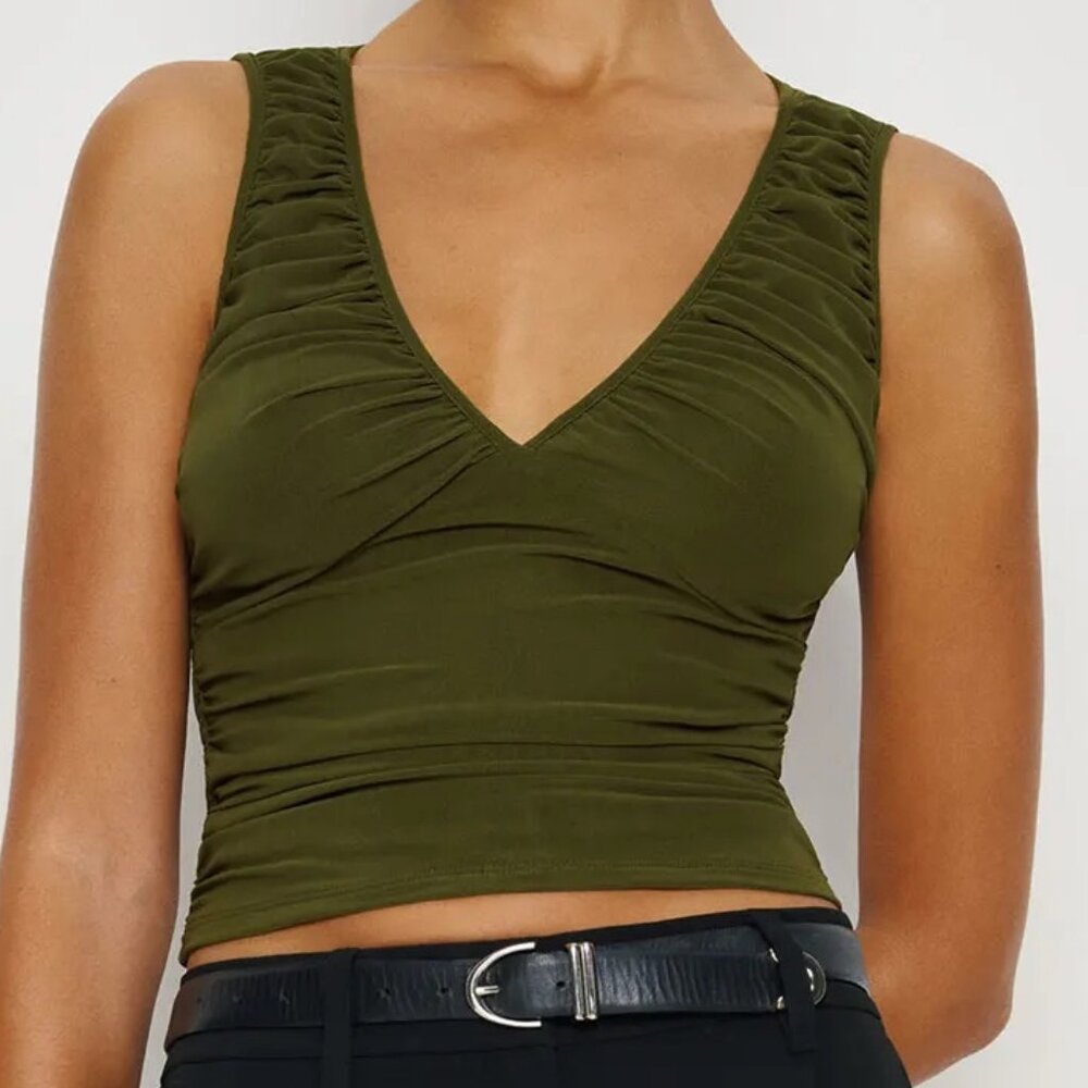 NWT Marlene Knit Top in Dark Green/Olive – XL – Reformation